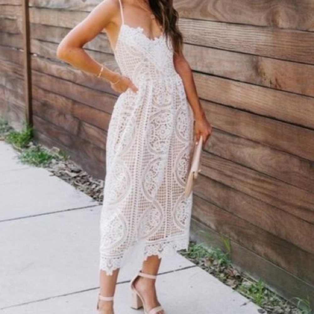 Aeom Kennedy crotchet lace bridal midi dress